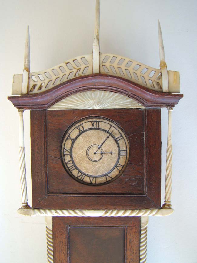 An American Sailor-Made Carved Mahogany and Ivory Tall Case Clock Watch Hutch, probably from Nantucket, circa 1820-1840 — image 2